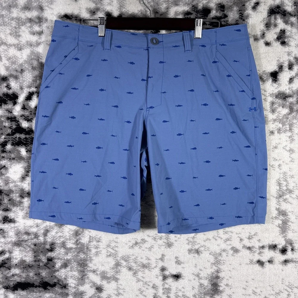 Under Armour Shorts Mens Size‎ 40 Blue Fish Print Performance Golf Preppy Casual